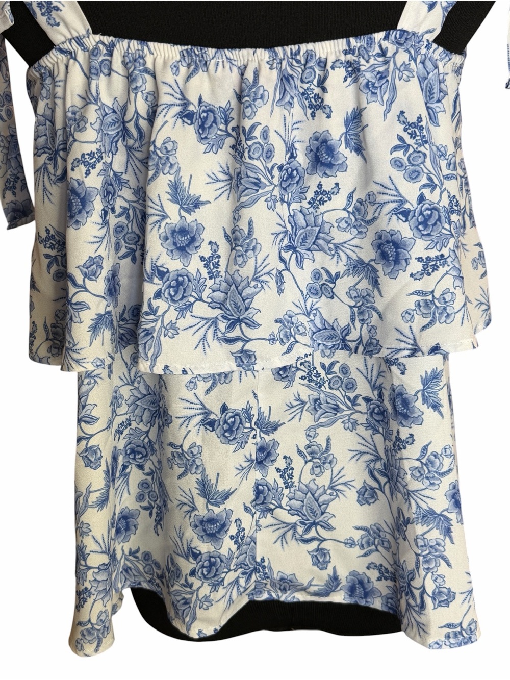 Pink Lily Blue White Floral Tie Strap Tank Top Size L Cottagecore Ruffle Blouse - Picture 4 of 7